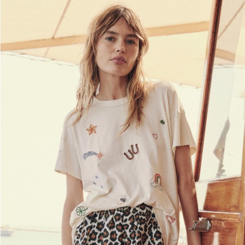 THE GREAT. The Charm Boxy Crew—Cream Multi